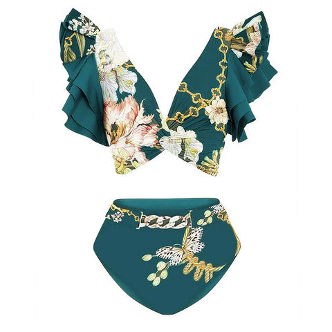 Delicate Floral Swimwear&Skirt Printed 2Pcs