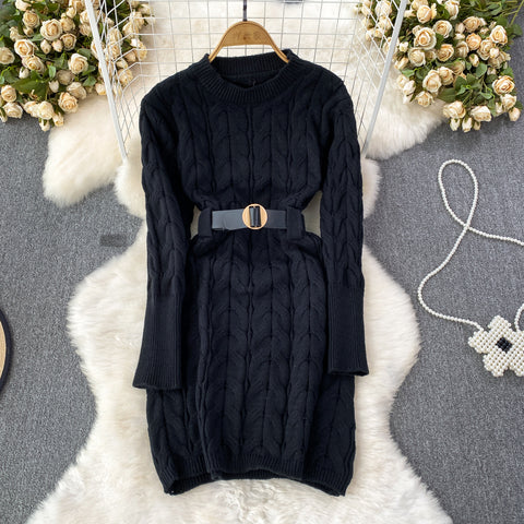 Soft Round Collar Cable-knit Dress
