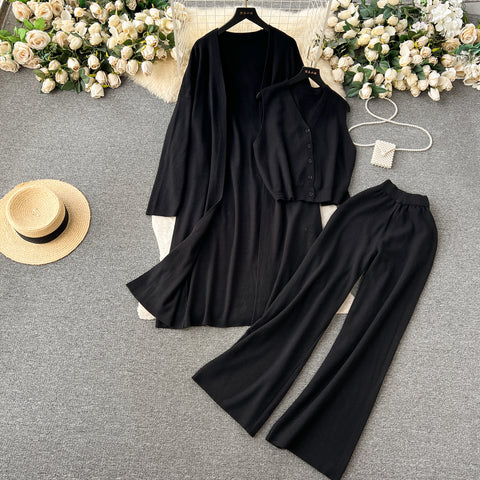 Cardigan&Vest&Trousers Knitted 3Pcs
