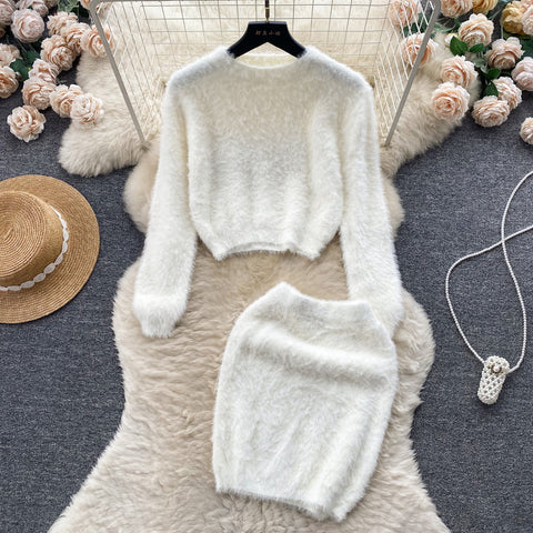 Furry Sweater&Skirt Knitted 2Pcs