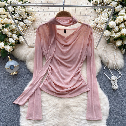 Elegant Pleated Shirt with Ribbon