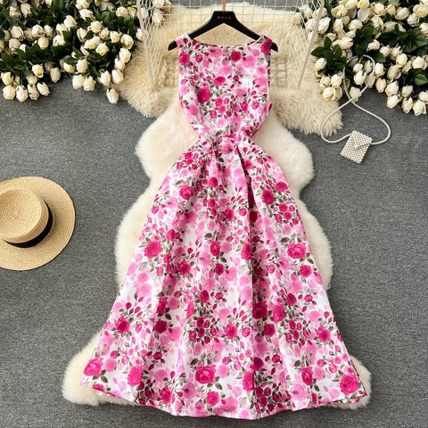 Courtly Sleeveless Floral Printed Dress