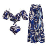 V-neck Floral Swimwear&Lace-up Skirt