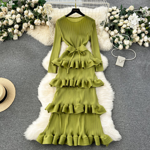 Niche Lace-up Ruffled Cake Dress