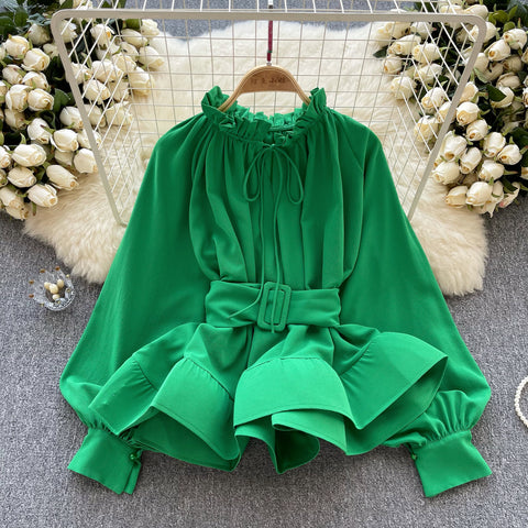 Courtly Lace-up Ruffled Shirt