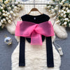 Colorful Lace Bow-tie Bottoming Sweater