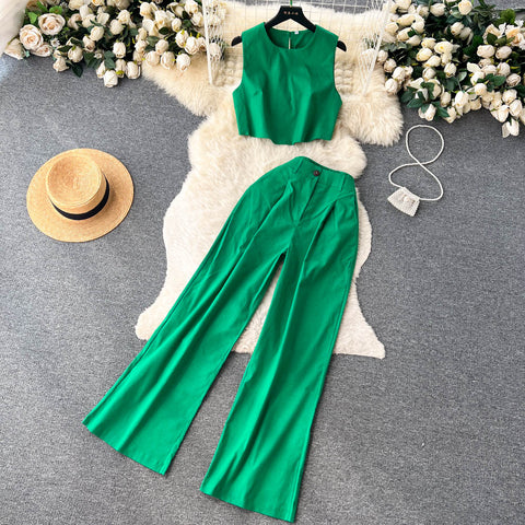 Sleeveless Top&Wide-leg Trousers 2Pcs