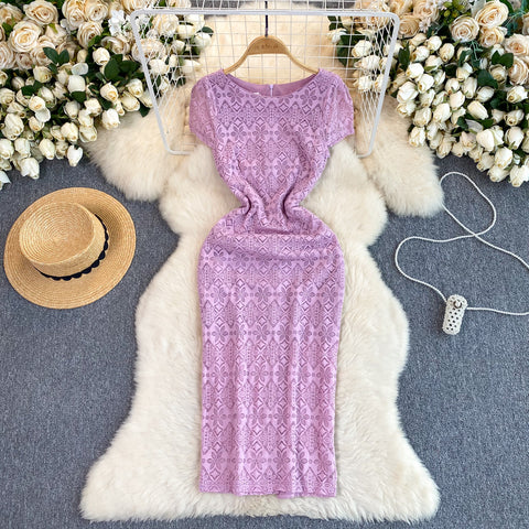 Sweetie Hip-wrapping Pink Lace Dress