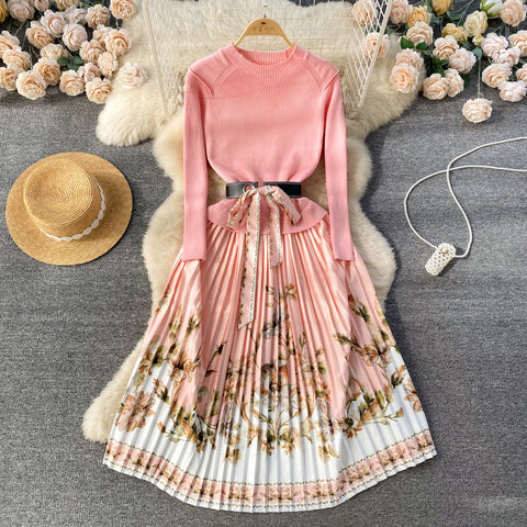 French Style Lace-up Floral Dress