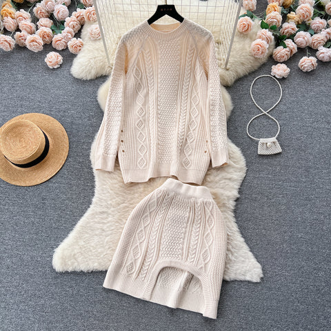 Loose-fit Sweater&Skirt Knitted 2Pcs