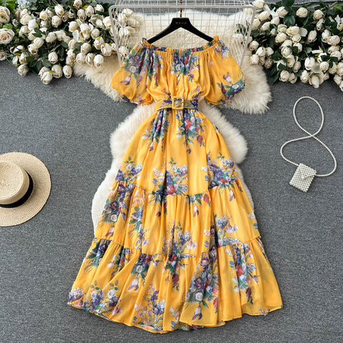 Off-shoulder Floral Chiffon Dress