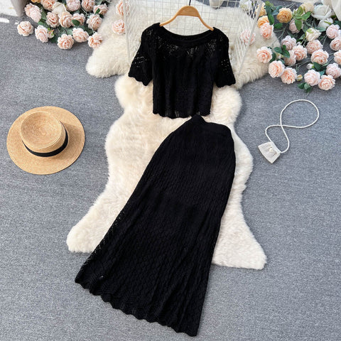 Crochet Top&Fishtail Skirt 2Pcs Set