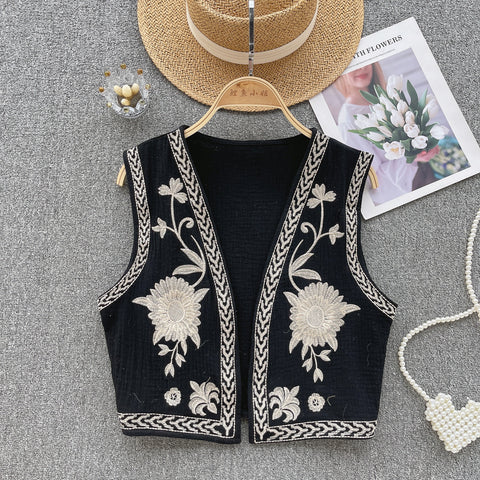 Ethnic Style Embroidery Sleeveless Cardigan