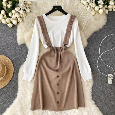 Faux Two-pieces Patchwork Knitted Dress