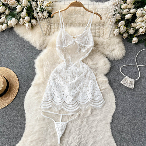 Lace Embroidered Hollowed Slip Dress