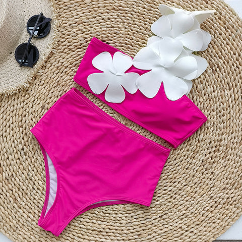3d Floral Tankini&Lace-up Wrap Skirt