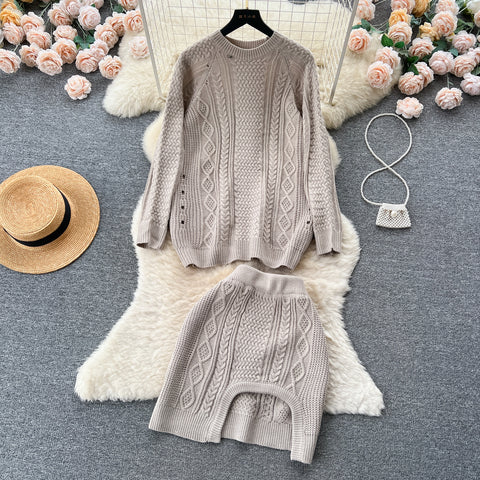 Loose-fit Sweater&Skirt Knitted 2Pcs