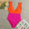 Ruffle V-neck Quick Dry One-piece Swimsuit
