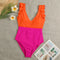 Ruffle V-neck Quick Dry One-piece Swimsuit