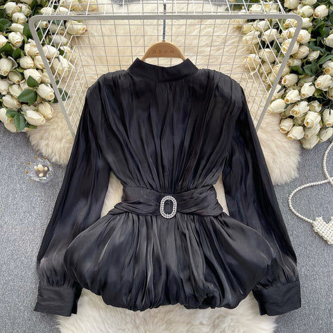 French Style Pleated Satin Shirt