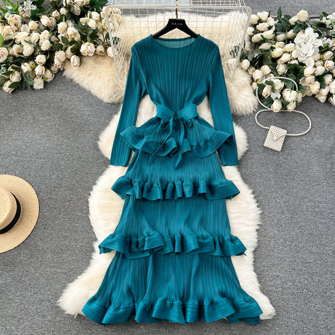 Niche Lace-up Ruffled Cake Dress