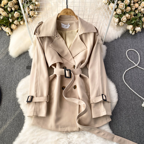 Vintage Double-breasted Short Trench Coat