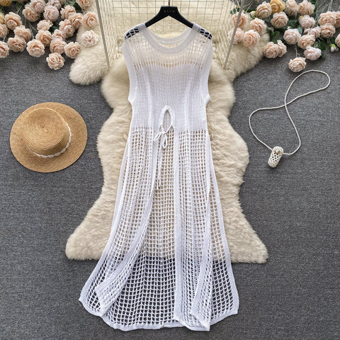 Chic Round Collar Hollowed Knitted Dress