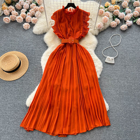 Solid Color Chiffon Dress with Belt