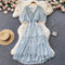 Vintage Pleated Short Sleeve Floral Dress