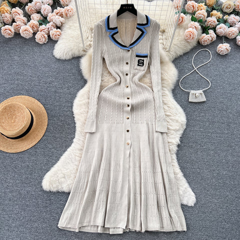 Color Blocking Embroidery Knitted Dress