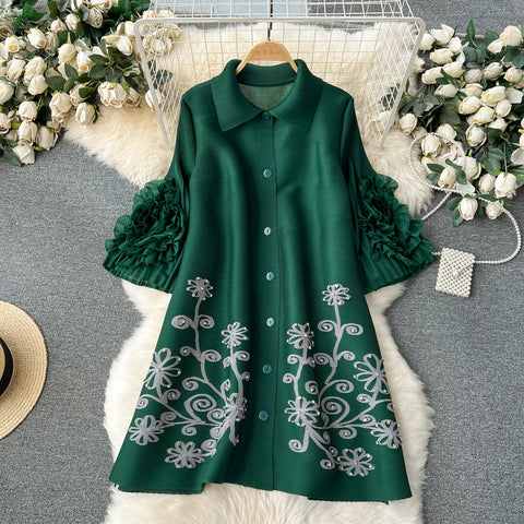 Rhinestone Studded Loose-fit Shirt Dress