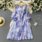 Elegant Tie-dye Lace-up Midi Dress