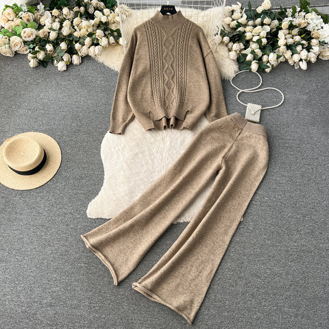 Cable Sweater&Trousers Knitted 2Pcs