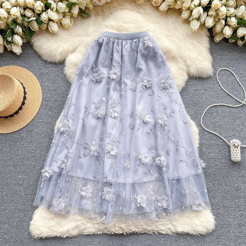 French Style Embroidered Mesh Skirt