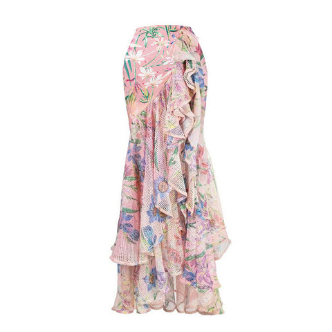 Floral Patchwork One-piece Swimwear&Wrap Skirt