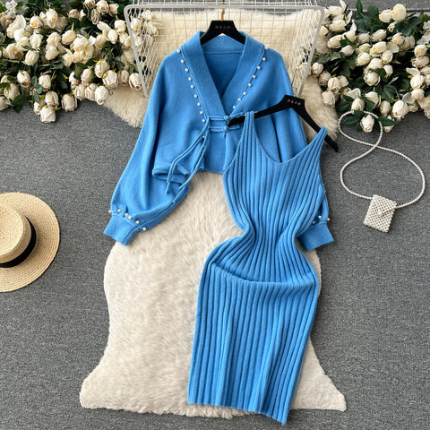 Slip Dress&Cardigan Knitted 2Pcs Set