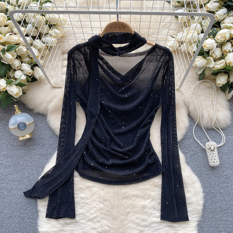 Elegant Pleated Shirt with Ribbon