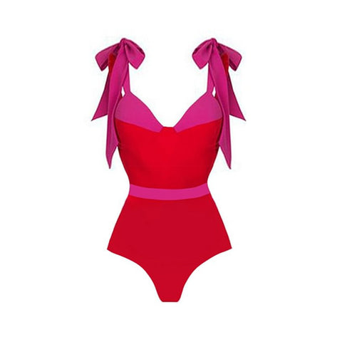 Color Blocking Lace-up Swimwear&Skirt 2Pcs