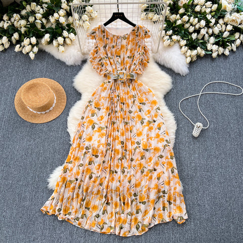 French Style Sleeveless Floral Dress