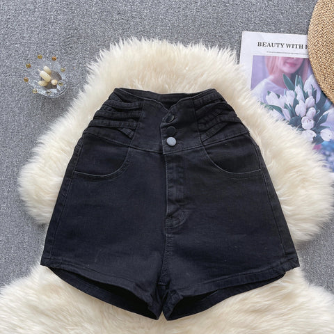 Korean Style Single-breasted Denim Shorts