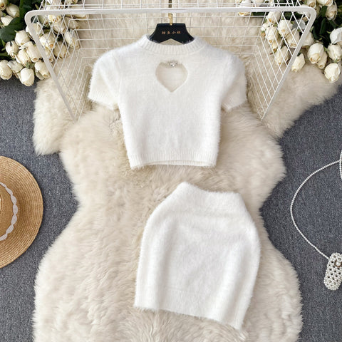 Hollowed Sweater&Skirt Knitted 2Pcs