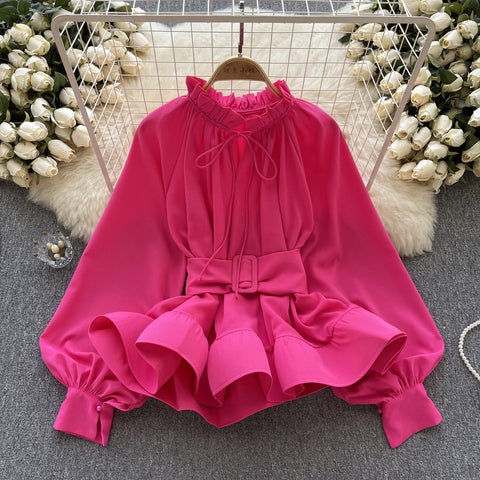 Courtly Lace-up Ruffled Shirt