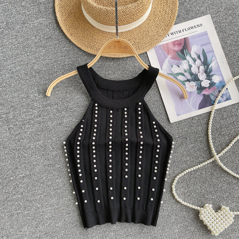 Chic Beaded Halter Knitted Camisole