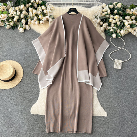 Cope Cardigan&Loose Dress Knitted 2Pcs