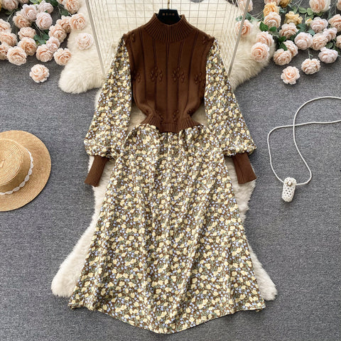 Vintage Knitted Patchwork Floral Dress