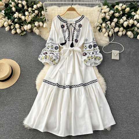 Bohemia Embroidered Lace-up Dress