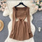 French Style Square Collar Knitted Dress