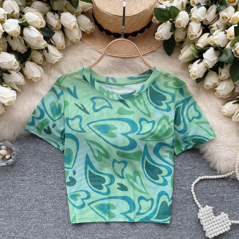 Heart Printed Mesh Bottoming Top