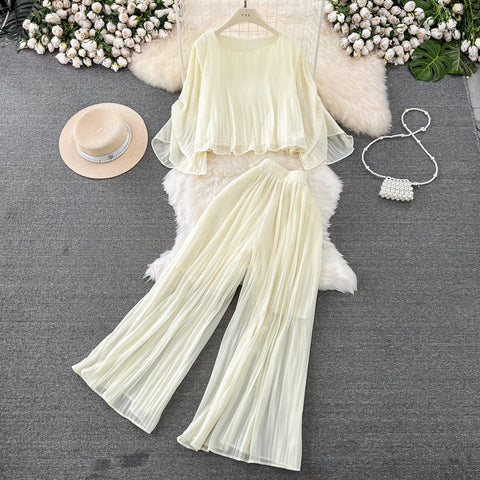 Top&Trousers Loose-fitting Chiffon 2Pcs