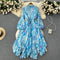 Vintage Drawstring Ruffled Floral Dress